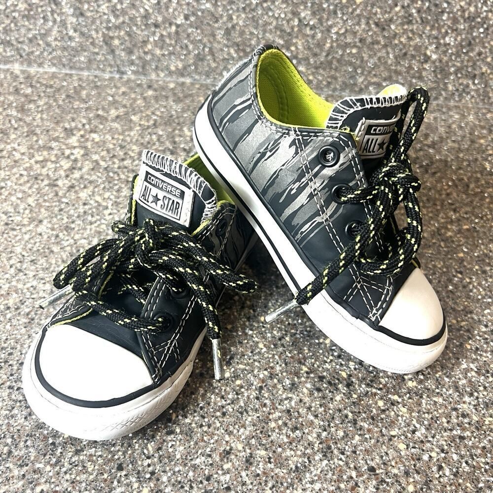 Converse All Star Kids Infant 7 Low Black/Gray Synthetic Sneakers Shoes Lace Up